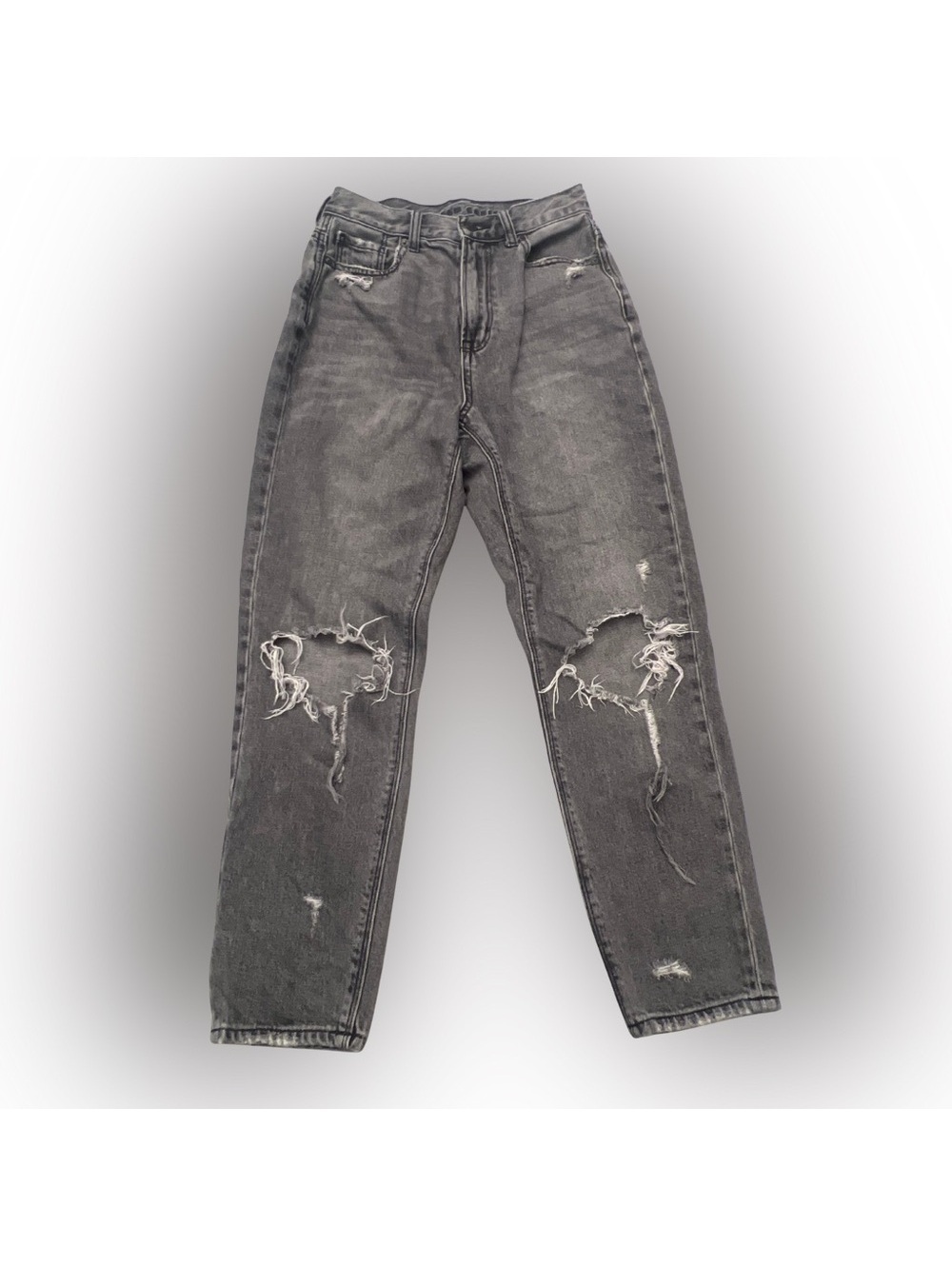 Women's American Eagle Highest Rise Mom Jeans Distressed Gray Size 0 Short